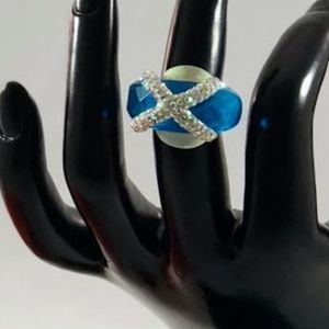 Ring Women Oversize Blue Rhinestone Size 6.5